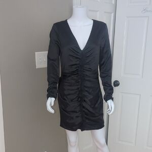 bebe Black Ruched Long Sleeve Dress